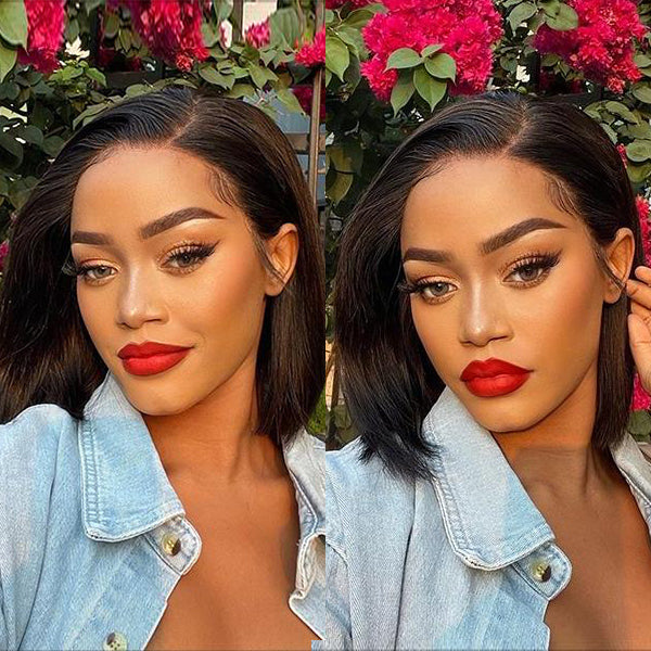 Flash Sale Sunber Middle Part Blunt Cut Short Bob Lace Front Wig Human hair