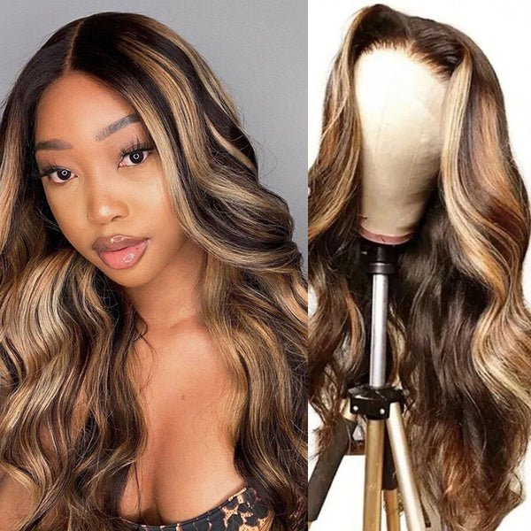 Sunber Blonde Highlight Color 13x5 T Part Lace Front Wigs Body Wave Human Hair Wigs Pre-Plucked