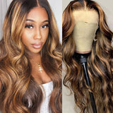 Sunber Blonde Highlight Color 13x5 T Part Lace Front Wigs Body Wave Human Hair Wigs Pre-Plucked