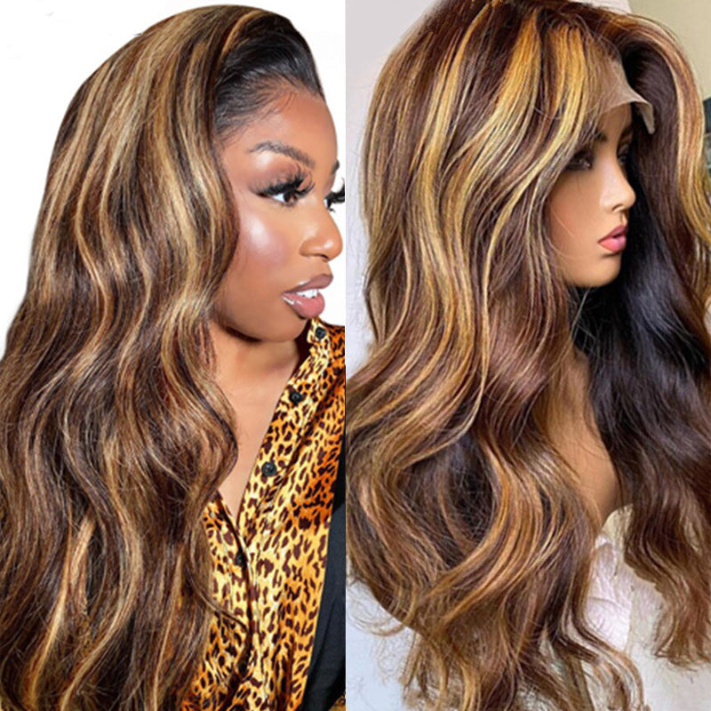 Sunber Honey Blonde Highlight Piano Color Lace Wig 13x4 Lace Front Wig Body Wave Human Hair