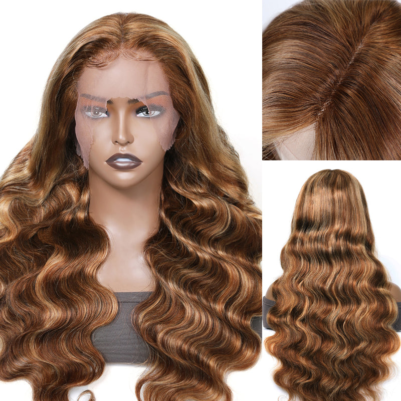 Sunber Blonde Highlight Color 13x5 T Part Lace Front Wigs Body Wave Human Hair Wigs Pre-Plucked