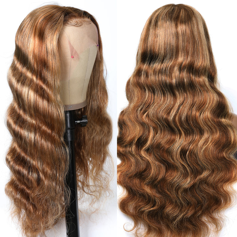 Sunber Blonde Highlight Color 13x5 T Part Lace Front Wigs Body Wave Human Hair Wigs Pre-Plucked