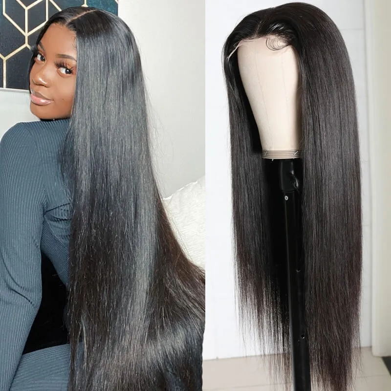 Sunber 5 by 5 HD Lace Closure Long Straight Hair Wigs Invisible Transparent Lace Wigs 180% Density