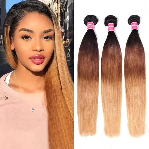 Sunber Straight Hair Mixed 1B/4/27 Color 3/4Bundles Virgin  Human Hair Weave