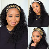 Sunber Jerry Curly Scarf Wigs 100% Human Hair Wig No Glue No Sew In Headband Wig for Women