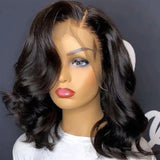 Sunber Feather Bangs New Wave Short Bob Lace Frontal Wig New Trends Curtain Bangs Human Hair Wig