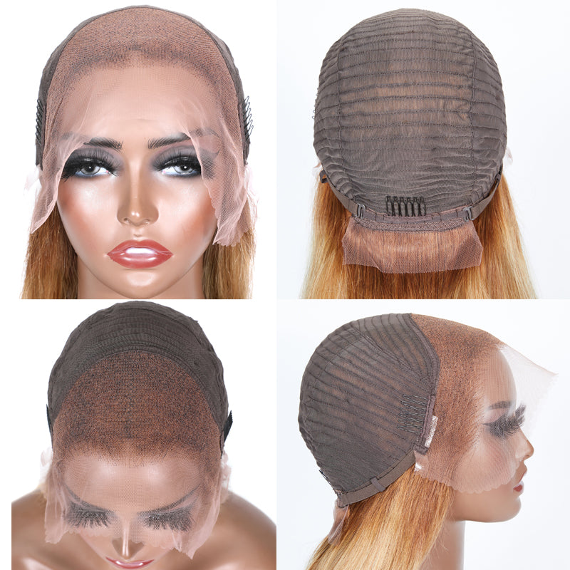 Cleareance Sale Ombre Blonde Silky Straight 13 By 4 Lace Front Wigs With Brown Bangs Flash Sale