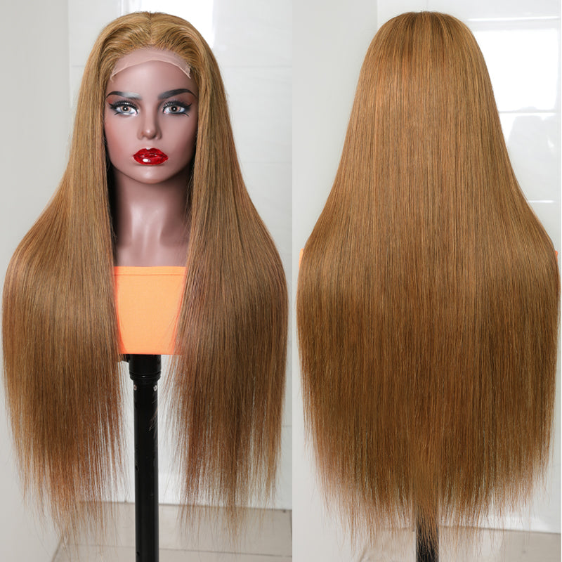 Sunber Trendiest Highlight Ginger Brown 8# Color Hand Skin Melt Lace Front Wig Virgin Human Hair Wigs