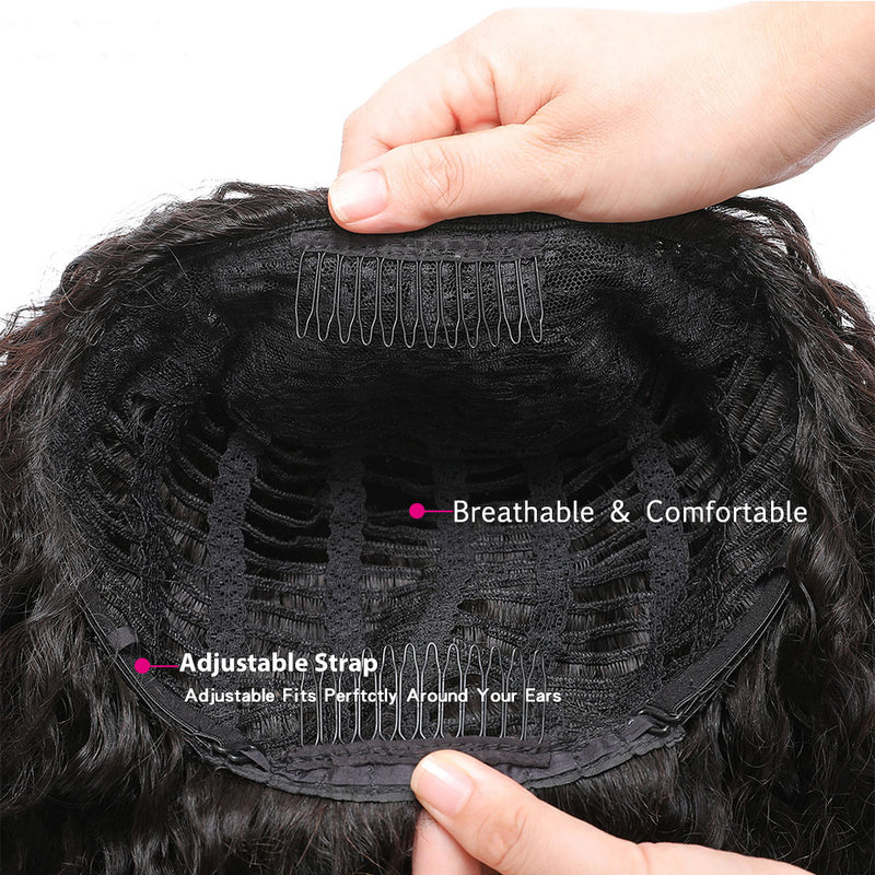Sunber High-Quality Kinky Straight Human Hair Half Wigs For Women Glueless Wigs with Random Gift Headband