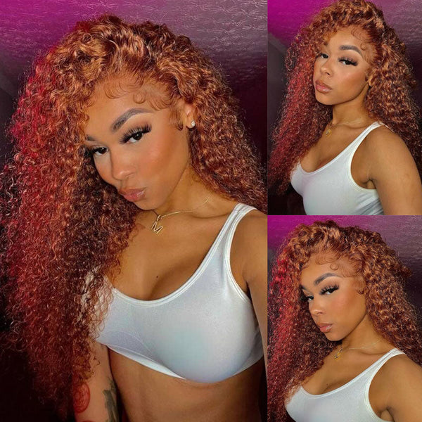 Flash Sale Sunber Precolored Ginger Brown 13×4 Lace Front Wig Jerry Curly Human Hair Wigs