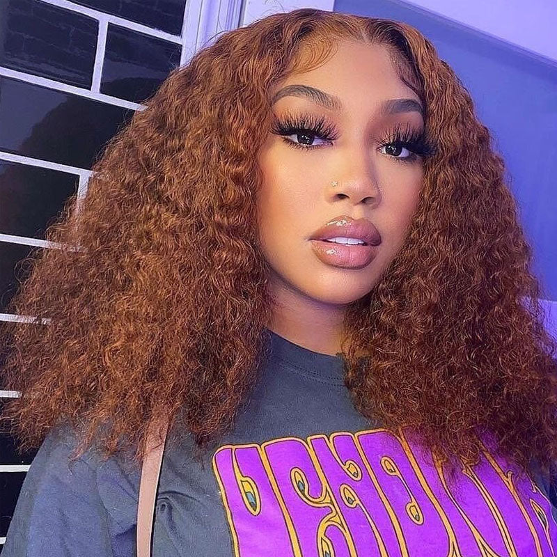 Flash Sale Sunber Precolored Ginger Brown 13×4 Lace Front Wig Jerry Curly Human Hair Wigs