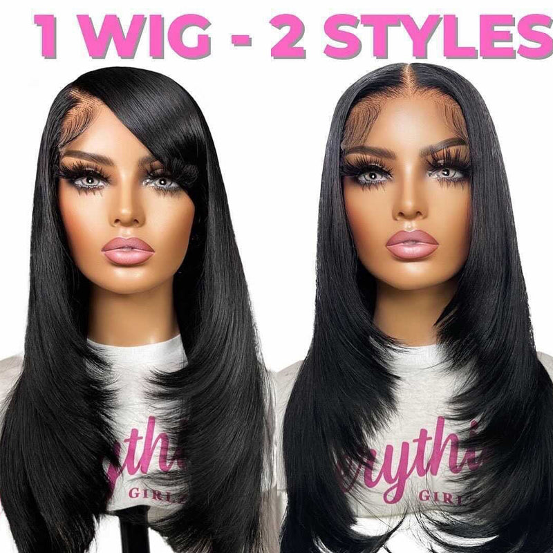 70% Off Sunber Flash Sale 90's Vibe Layered Haircut Wig Human Hair Bone Straight 13x4 Lace Front Wigs