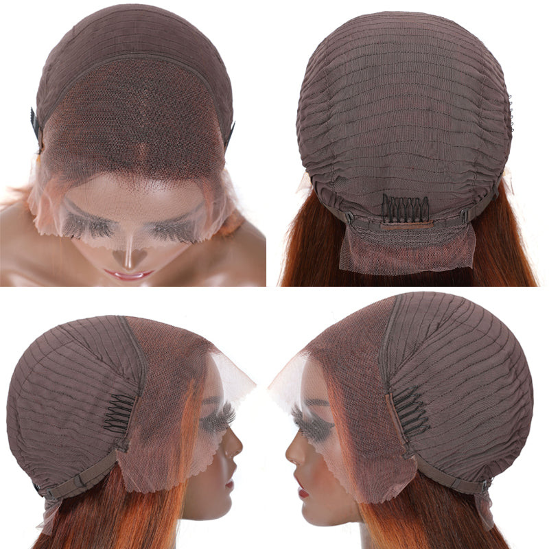 Sunber Mix Ginger And Copper Red Straight Human Hair Wigs Ombre Lace Front Wig