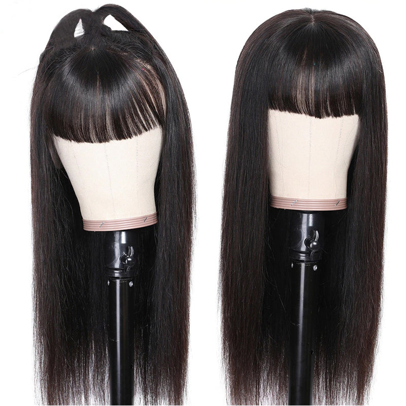 BOGO Sunber Staright 13x4 Lace Front Human Hair Wigs With Bangs Real Human Hair