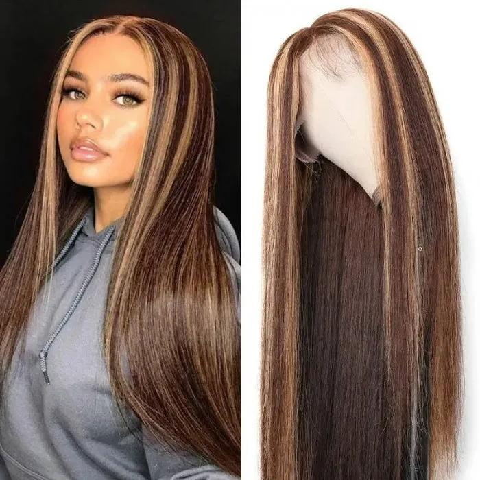 Flash Sale Sunber Money-piece With Chunky Highlights Long Straight Bob Wig 13X4 Lace Front Human Hair Wigs