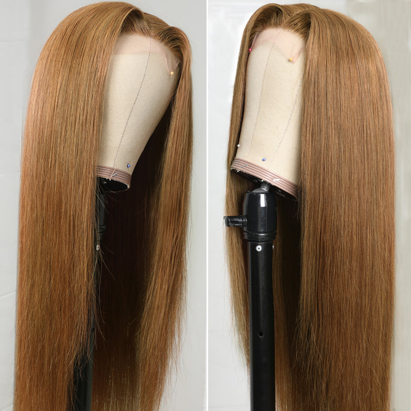 Sunber Trendiest Highlight Ginger Brown 8# Color Hand Skin Melt Lace Front Wig Virgin Human Hair Wigs