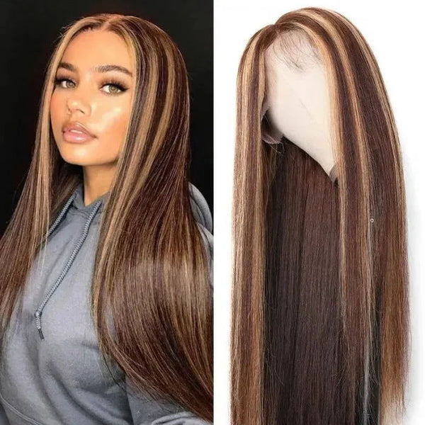 Sunber Blonde Highlight Piano Color 13x4 Straight Lace Front Human Hair Wigs With Baby Hair For Women Fast Shipping