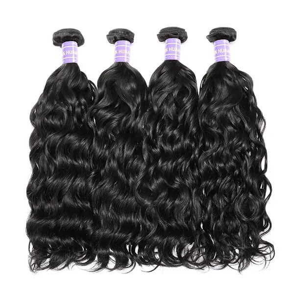 Sunber Natural Black  4Bundles Human Hair Weaves With  Natural Wave Hair