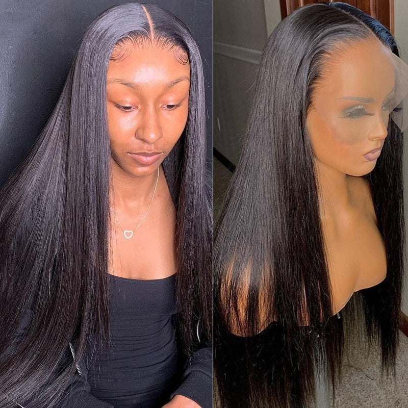 Sunber $120 Off 4C Kinky Edge Silk Straight 13x4 Lace Frontal Wigs Human Hair Wig