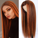 Sunber Mix Ginger And Copper Red Straight Human Hair Wigs Ombre Lace Front Wig