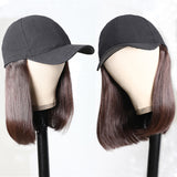 Sunber Straight Cap Wigs with Baseball Hat Natural Black Virgin Glueless Human Hair Wigs