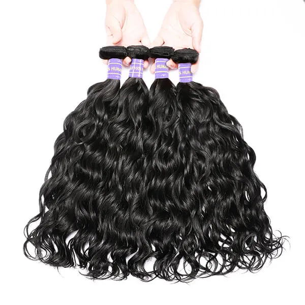 Sunber Natural Black  4Bundles Human Hair Weaves With  Natural Wave Hair