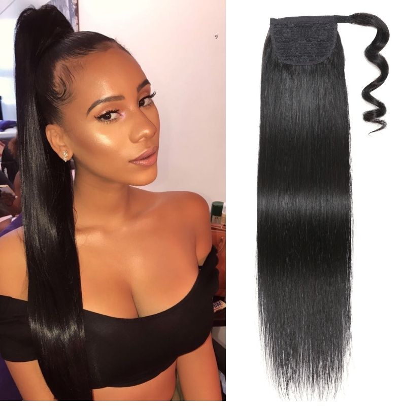 Sunber Silky Straight Ponytail Clip In Hair Extensions Human Hair
