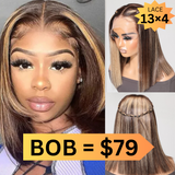 Flash Sale Sunber Blonde Piano Highlights 13x4 Lace Front Bob Wig With Straight Human Hair