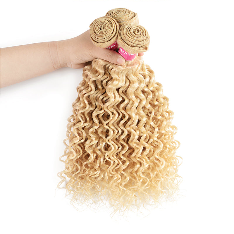 Sunber 3 Bundles 613 Blonde Deep Wave Hair Weave 10-24 Inch On Sale