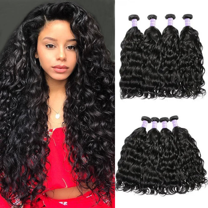 Sunber Natural Black  4Bundles Human Hair Weaves With  Natural Wave Hair