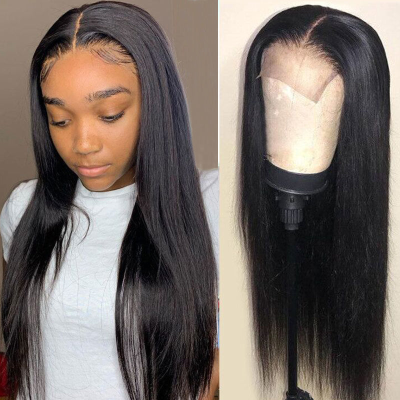 Sunber Straight Lace Front Human Hair Wigs Unprocessed Hand Tied Middle Part Lace Part Wig 150% Density