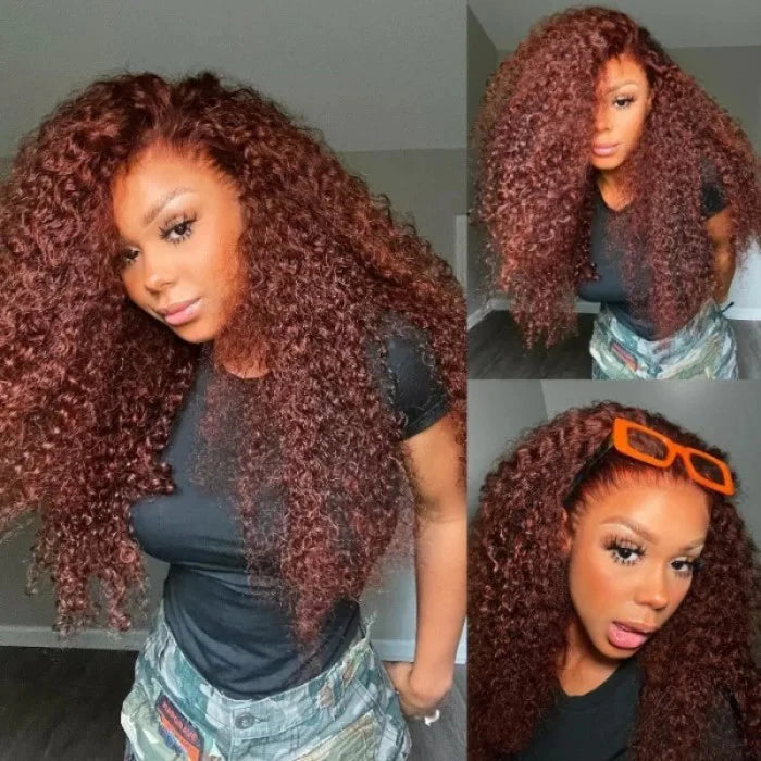 Flash Sale Sunber Reddish Brown Kinky Curly Short Bob Wigs Glueless Human Hair Wigs