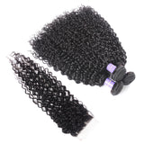 Sunber Hair New Remy Human Hair Peruvian Curly Hair 3 Bundles with 4X4 Lace Closure Good Quality Black Color Hair Bundles Deal