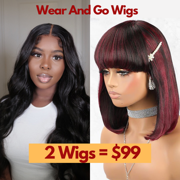 2 Wigs $99 Sunber Wear And Go Wigs Body Wave U Part Wigs With Highlight Burgundy Bob Wig Flash Sale