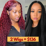 Sunber Flash Sale 2 Wigs Burgundy Curly Lace Part Wigs And Kinky Straight U Part Wig