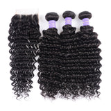 Sunber Hair Malaysian Remy Human Hair Deep Wave 3 Bundles With 4*4 Lace Closure Free Part Closure