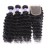 Sunber Hair Malaysian Remy Human Hair Deep Wave 3 Bundles With 4*4 Lace Closure Free Part Closure