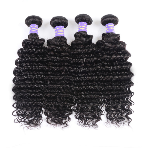 Sunber Remy Deep Wave Human Hair Weaves 4Bundles Deals With Hair Extensions