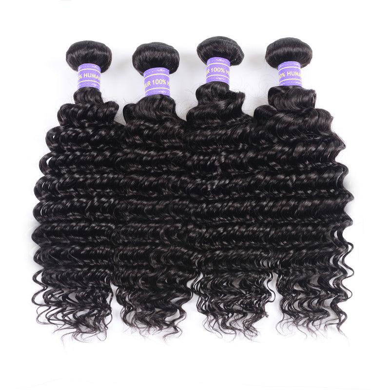 Sunber Remy Deep Wave Human Hair Weaves 4Bundles Deals With Hair Extensions