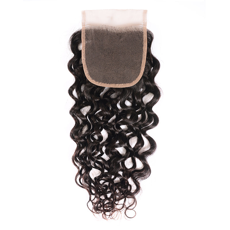 Sunber1 PC 4*4 New Loose Water Wave Lace Closure Free Part, 100% Human Hair