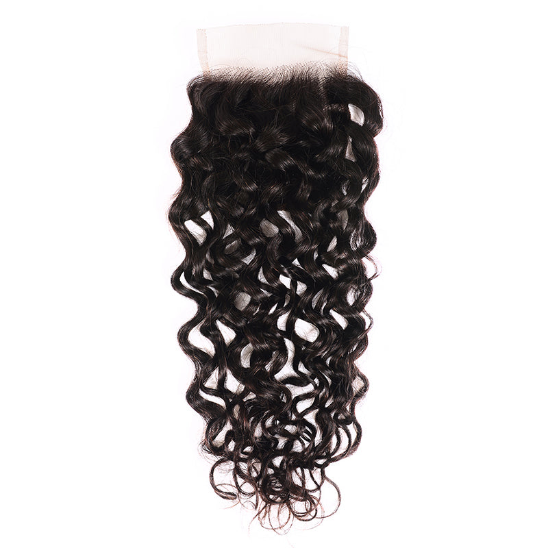 Sunber1 PC 4*4 New Loose Water Wave Lace Closure Free Part, 100% Human Hair