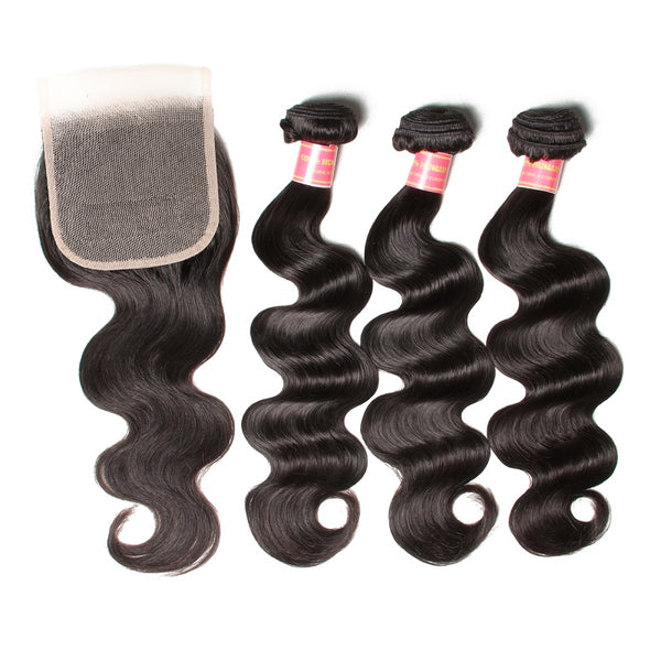 Sunber Hair 3 Bundles With 4*4 Transparent Lace Closure Body Wave Hair