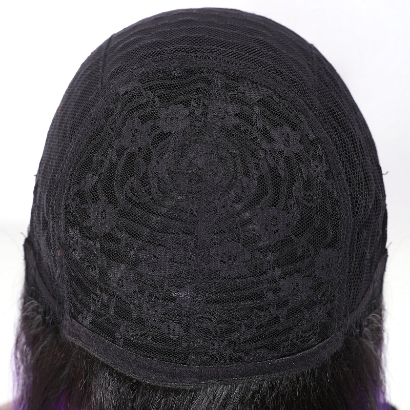 Sunber Highlight Purple Color Layered Bob Wigs With Side Bangs Straight Hair Glueless Wig 150% Density