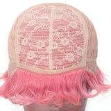 Sunber Pink Curly Human Hair Short Pixie Wigs With Side Part 150% Density 8 Inch
