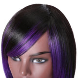 Sunber Highlight Purple Color Layered Bob Wigs With Side Bangs Straight Hair Glueless Wig 150% Density