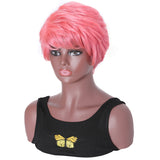 Sunber Pink Curly Human Hair Short Pixie Wigs With Side Part 150% Density 8 Inch