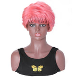 Sunber Pink Curly Human Hair Short Pixie Wigs With Side Part 150% Density 8 Inch