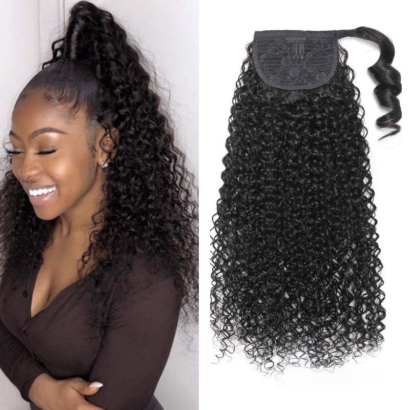 Sunber Long Kinky Curly Ponytail For Summer 100% Human Hair