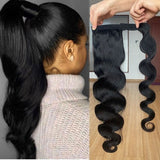 Sunber High Ponytail With Clip In Wrap-around Body Wave Ponytail Extension Human Hair