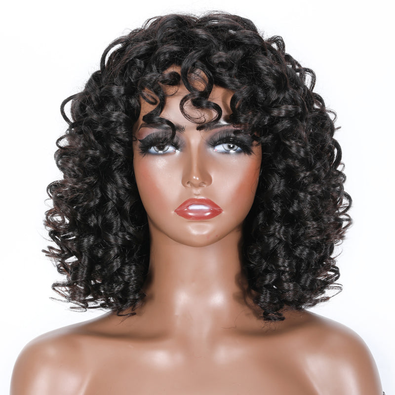 Flash Sale Bouncy Curl Short Bob Wigs With Bangs No Lace No Glue Human Hair Wigs